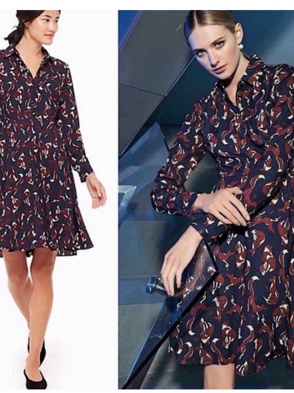 Kate Spade foxes long sleeve mini dress size 14 navy and burgundy